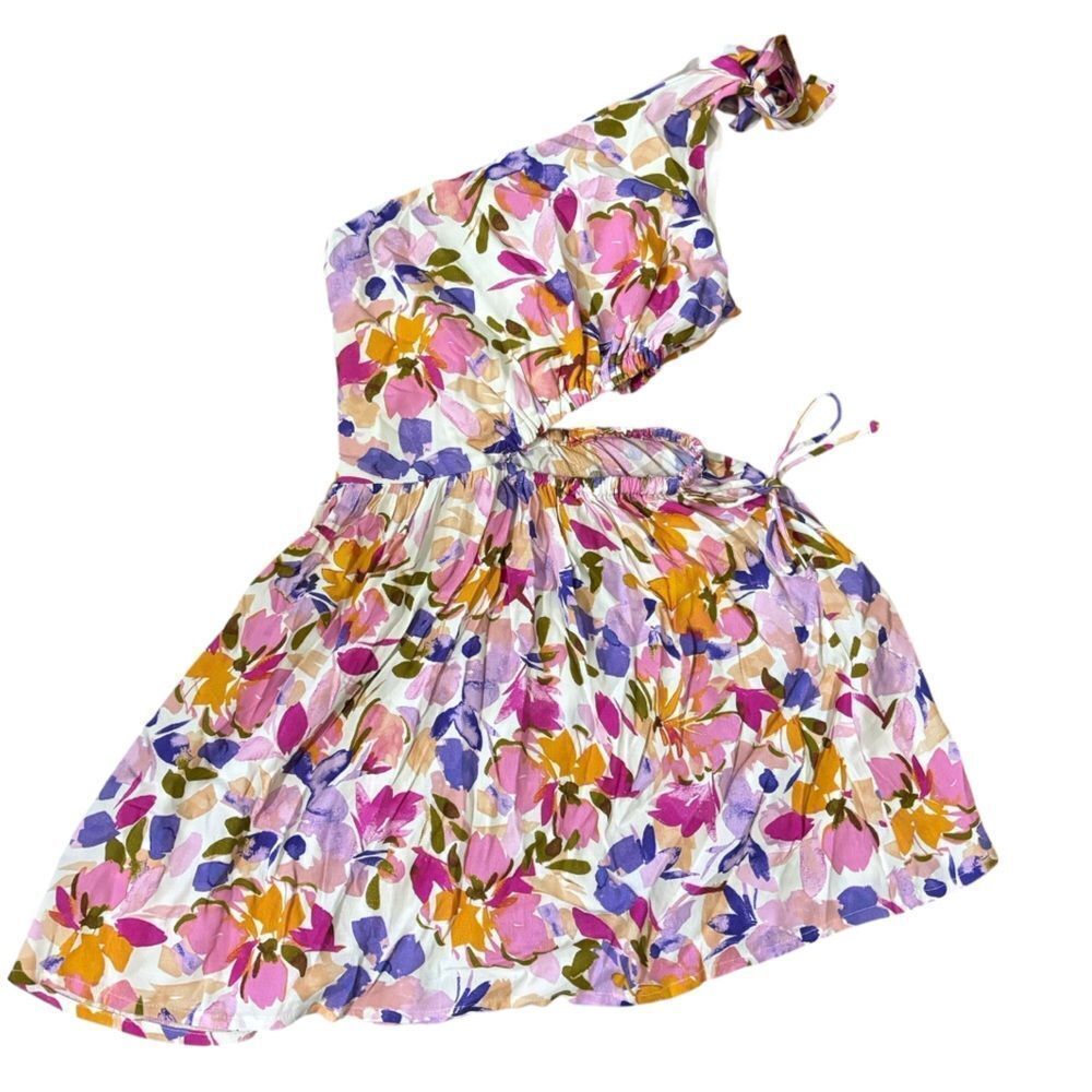 Sky to Moon One Shoulder Colorful Floral Side Cutout Mini Dress Size Small - Picture 6 of 10